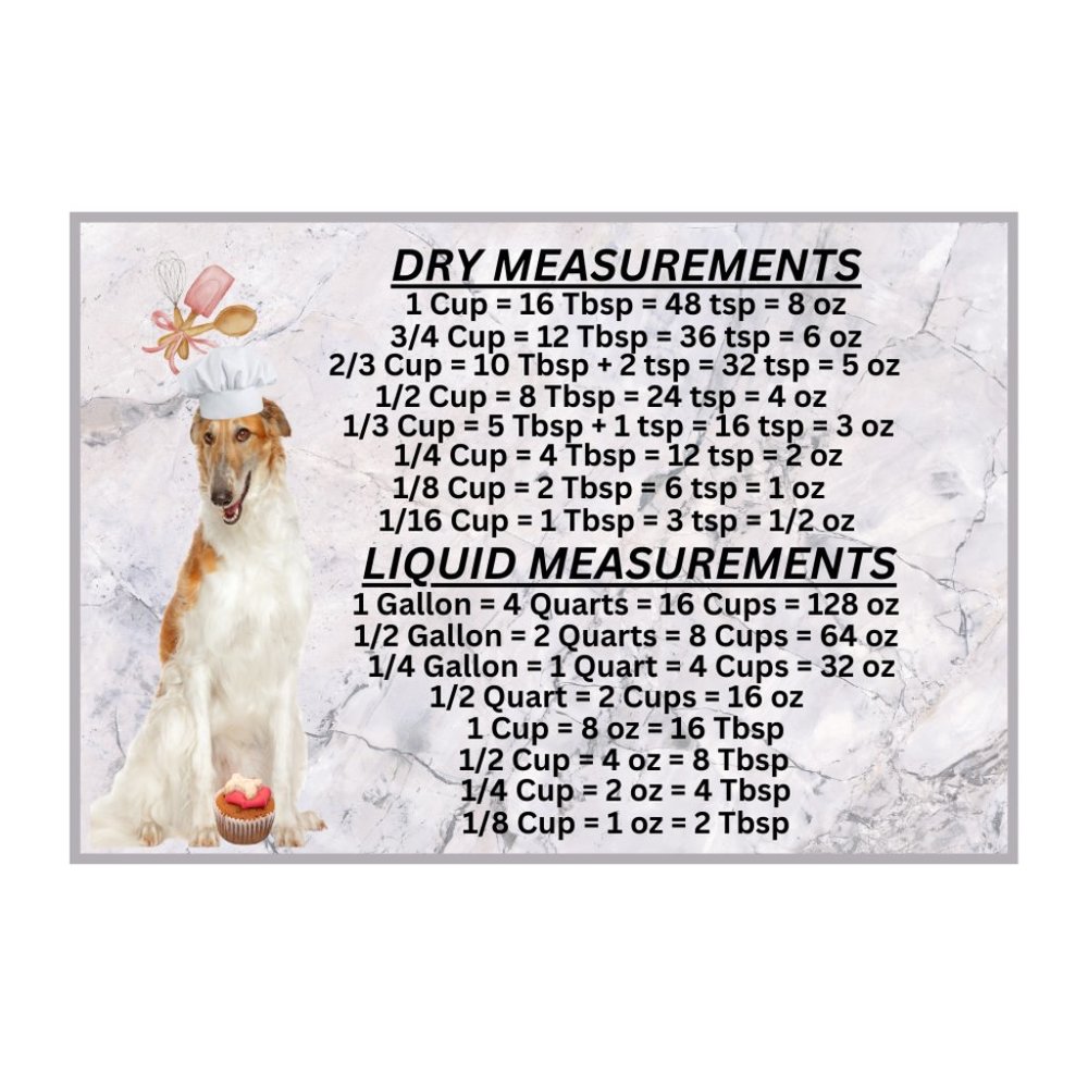 Borzoi Dog Measuring Chart Magnet Kitchen Baking Guide